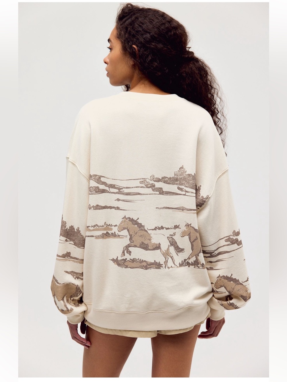 Free People Daydreamer Running Horses Oversized Crewneck